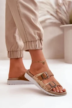 Damskie Wygodne Klapki Z Klamrami Inblu CN000033 Brązowe