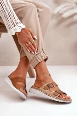 Damskie Wygodne Klapki Z Klamrami Inblu CN000033 Brązowe