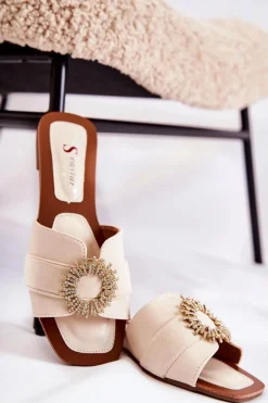 Damskie Wygodne Klapki Z Ozdobą Jasnobeżowe Ginera