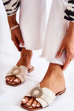 Damskie Wygodne Klapki Z Ozdobą Jasnobeżowe Ginera