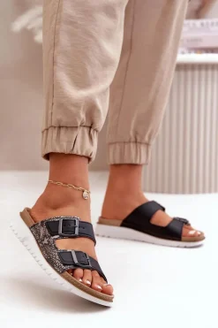 Damskie Wygodne Klapki Z Klamrami Inblu CN000033 Czarne