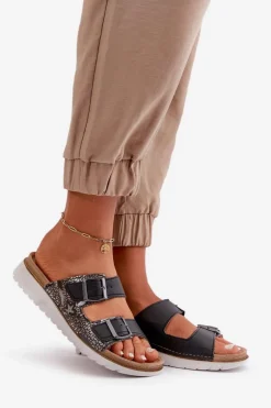 Damskie Wygodne Klapki Z Klamrami Inblu CN000033 Czarne