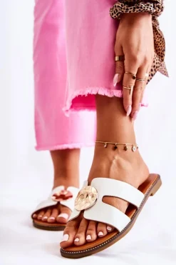 Damskie Wygodne Klapki Z Ozdobą Białe Leila