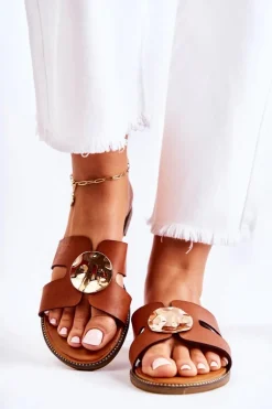 Damskie Wygodne Klapki Z Ozdobą Brązowe Leila