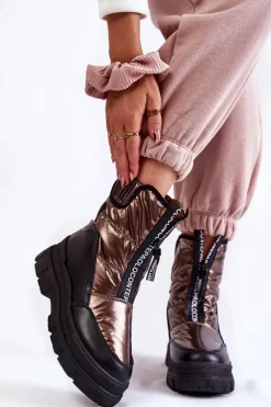 Damskie Wygodne Śniegowce Brązowo-Czarne Elodia