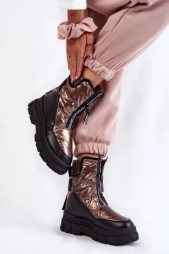 Damskie Wygodne Śniegowce Brązowo-Czarne Elodia