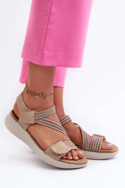 Damskie Wygodne Sandały Na Rzep Beżowe Eladora