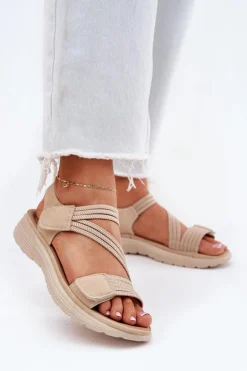 Damskie Wygodne Sandały Na Rzep Beżowe Hallriva