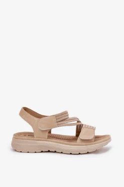 Damskie Wygodne Sandały Na Rzep Beżowe Hallriva