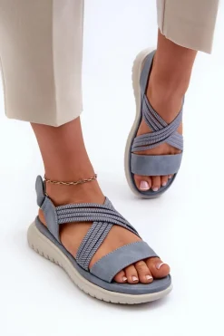 Damskie Wygodne Sandały Na Rzep Niebieskie Eladora
