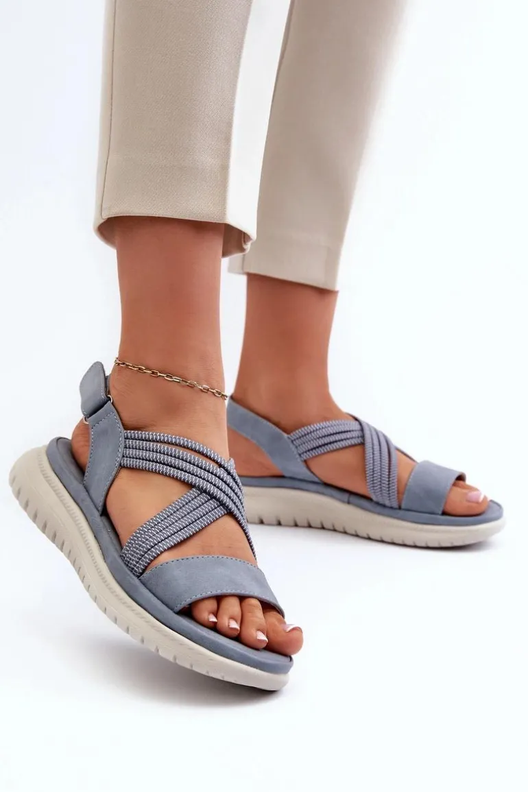 Damskie Wygodne Sandały Na Rzep Niebieskie Eladora