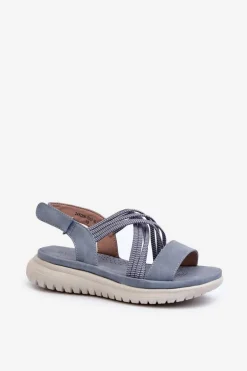 Damskie Wygodne Sandały Na Rzep Niebieskie Eladora