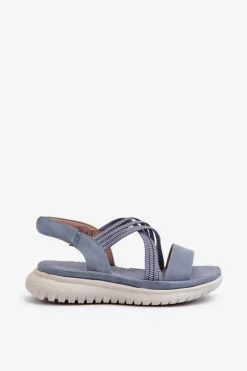 Damskie Wygodne Sandały Na Rzep Niebieskie Eladora