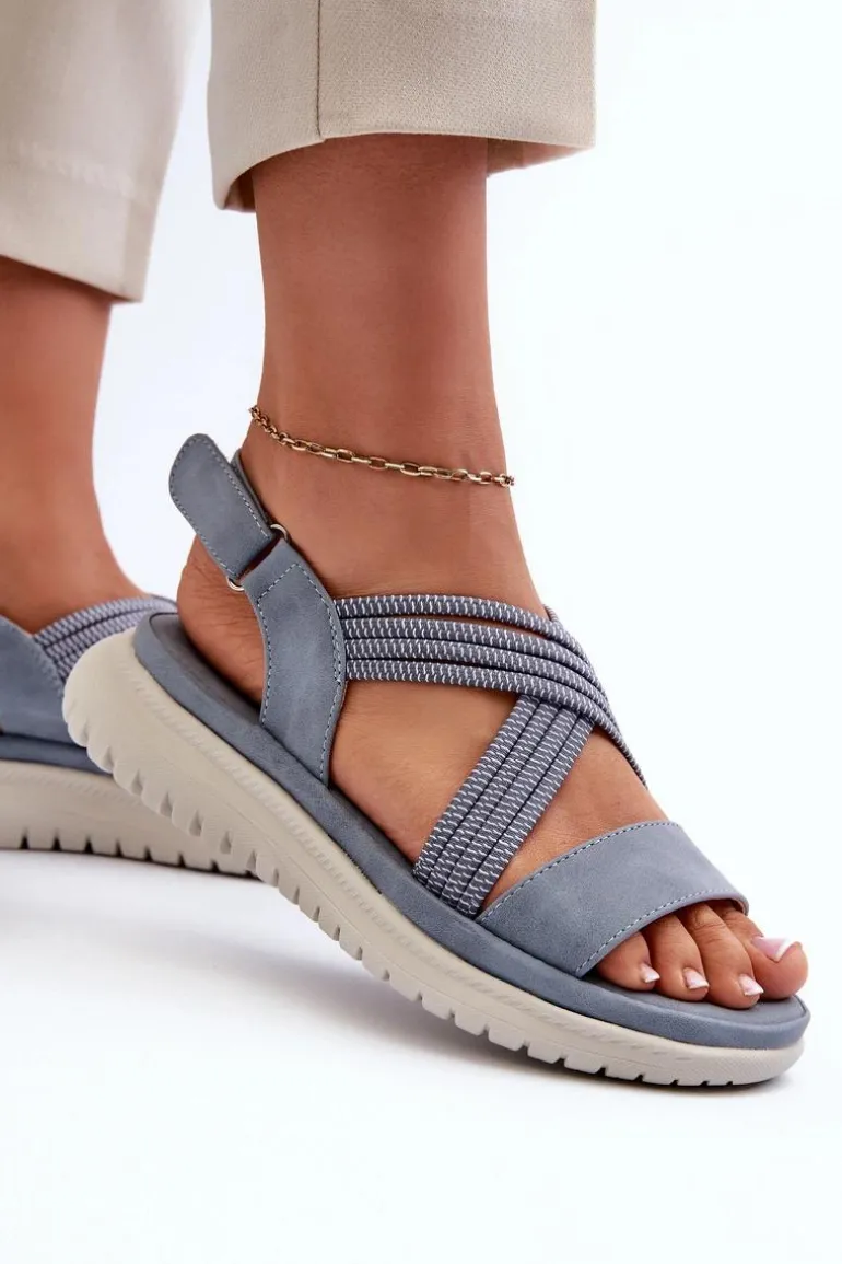 Damskie Wygodne Sandały Na Rzep Niebieskie Eladora