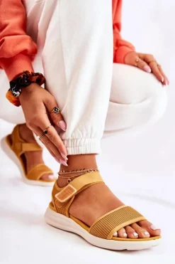 Damskie Wygodne Sandały Na Rzep Żółte Sidney