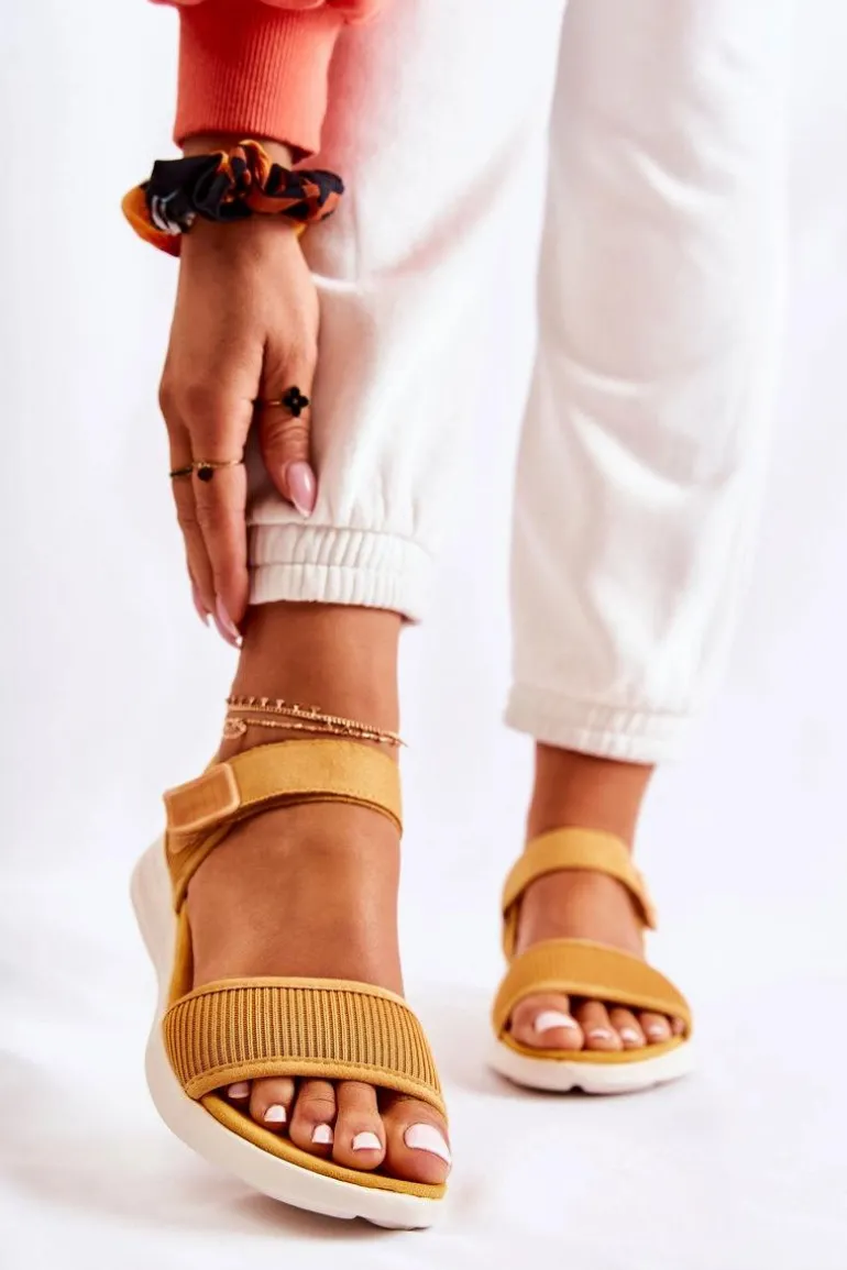 Damskie Wygodne Sandały Na Rzep Żółte Sidney