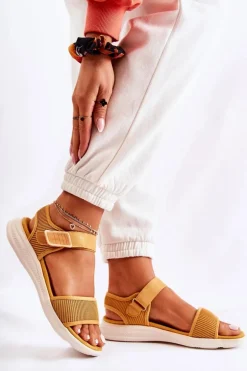 Damskie Wygodne Sandały Na Rzep Żółte Sidney