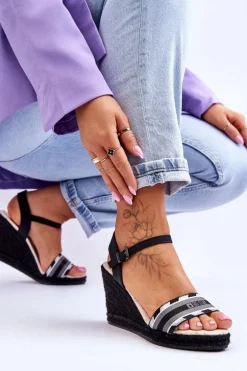 Damskie Wygodne Sandały Na Koturnie Big Star LL274877 Czarne