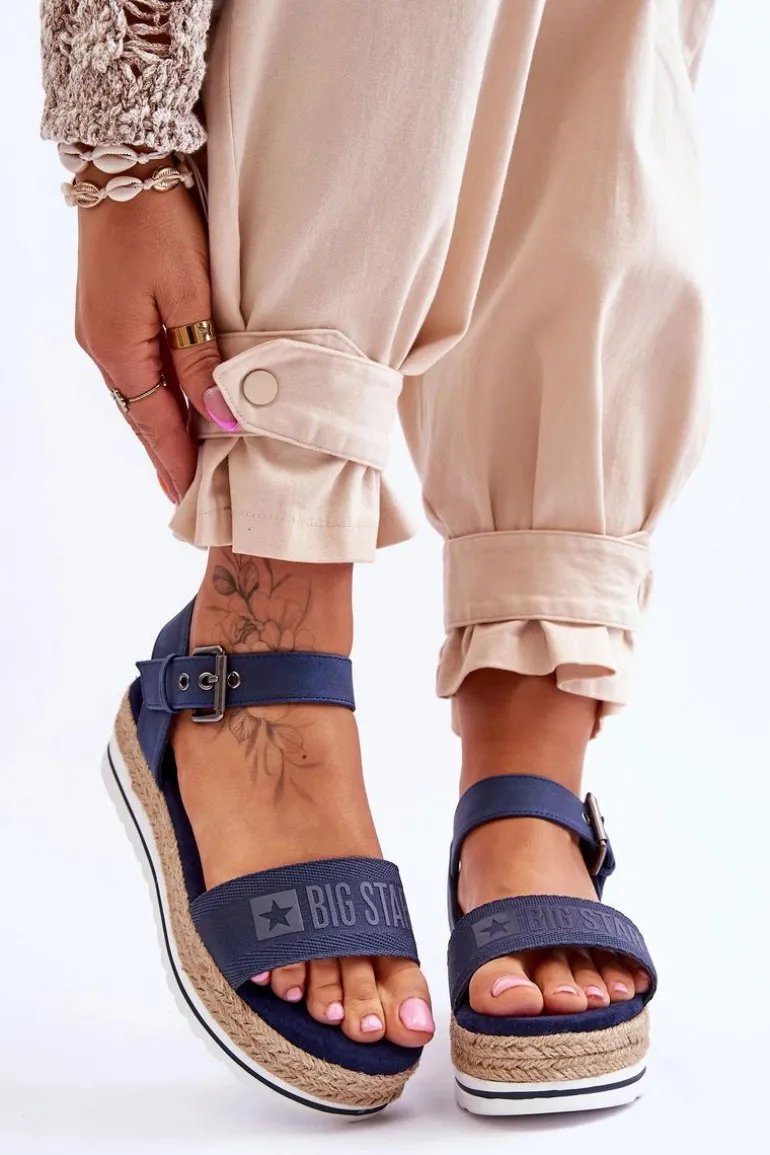 Damskie Wygodne Sandały Na Platformie Big Star LL274869 Granatowe
