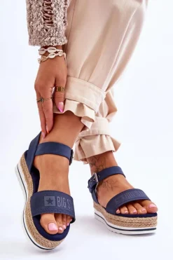 Damskie Wygodne Sandały Na Platformie Big Star LL274869 Granatowe