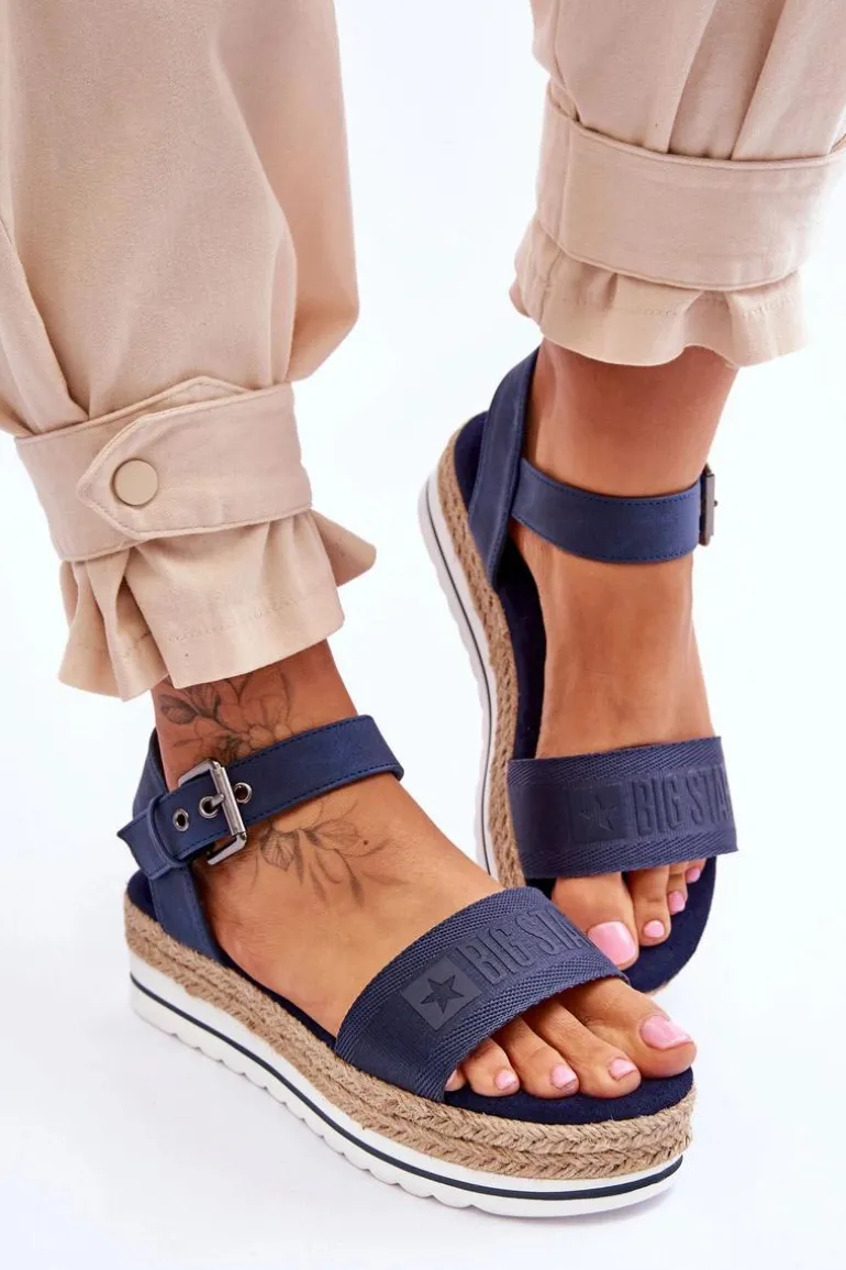 Damskie Wygodne Sandały Na Platformie Big Star LL274869 Granatowe