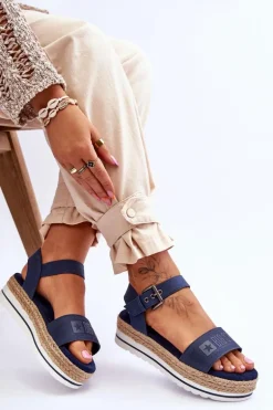 Damskie Wygodne Sandały Na Platformie Big Star LL274869 Granatowe