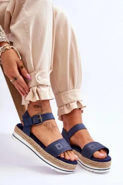 Damskie Wygodne Sandały Na Platformie Big Star LL274869 Granatowe