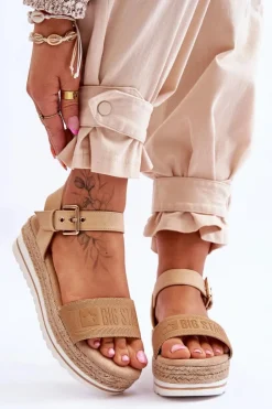 Damskie Wygodne Sandały Na Platformie Big Star LL274872 Beżowe