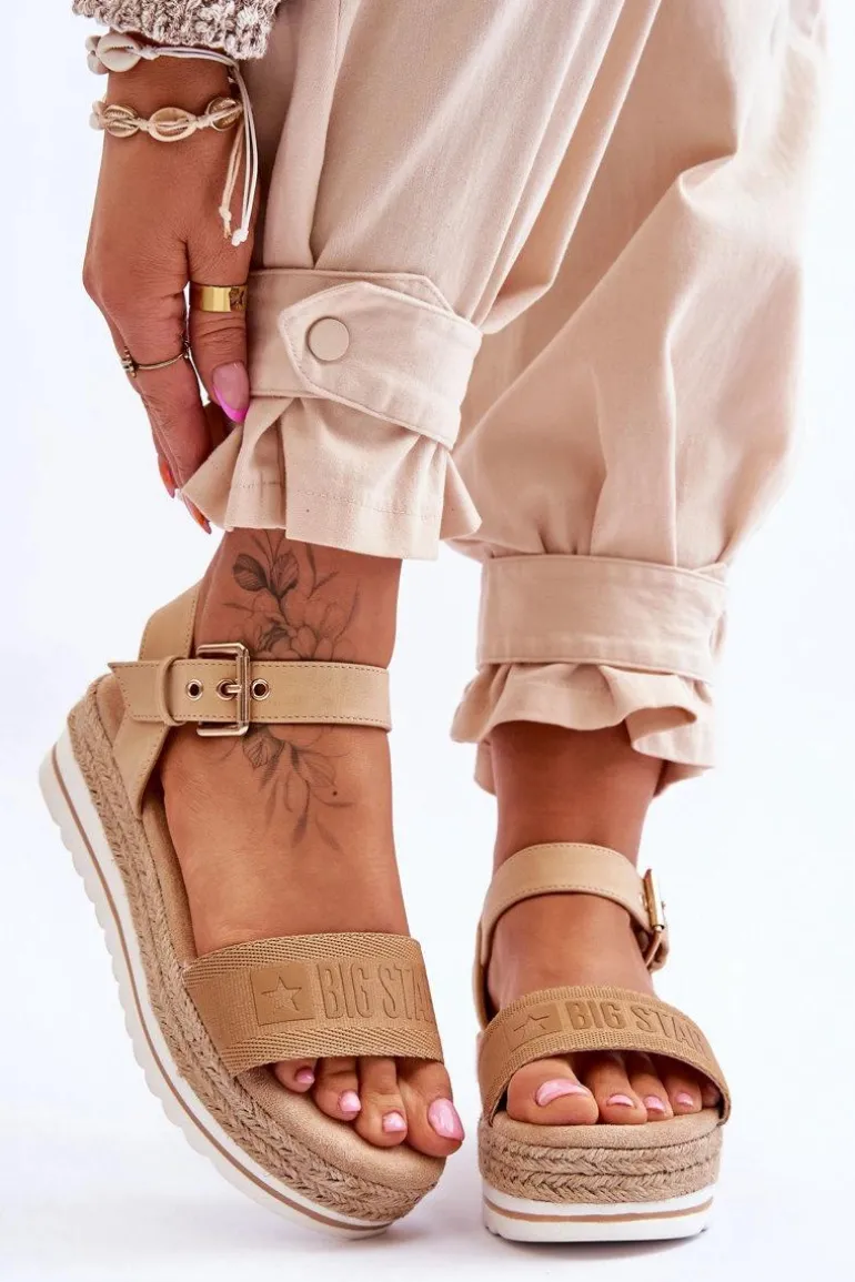 Damskie Wygodne Sandały Na Platformie Big Star LL274872 Beżowe