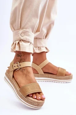 Damskie Wygodne Sandały Na Platformie Big Star LL274872 Beżowe