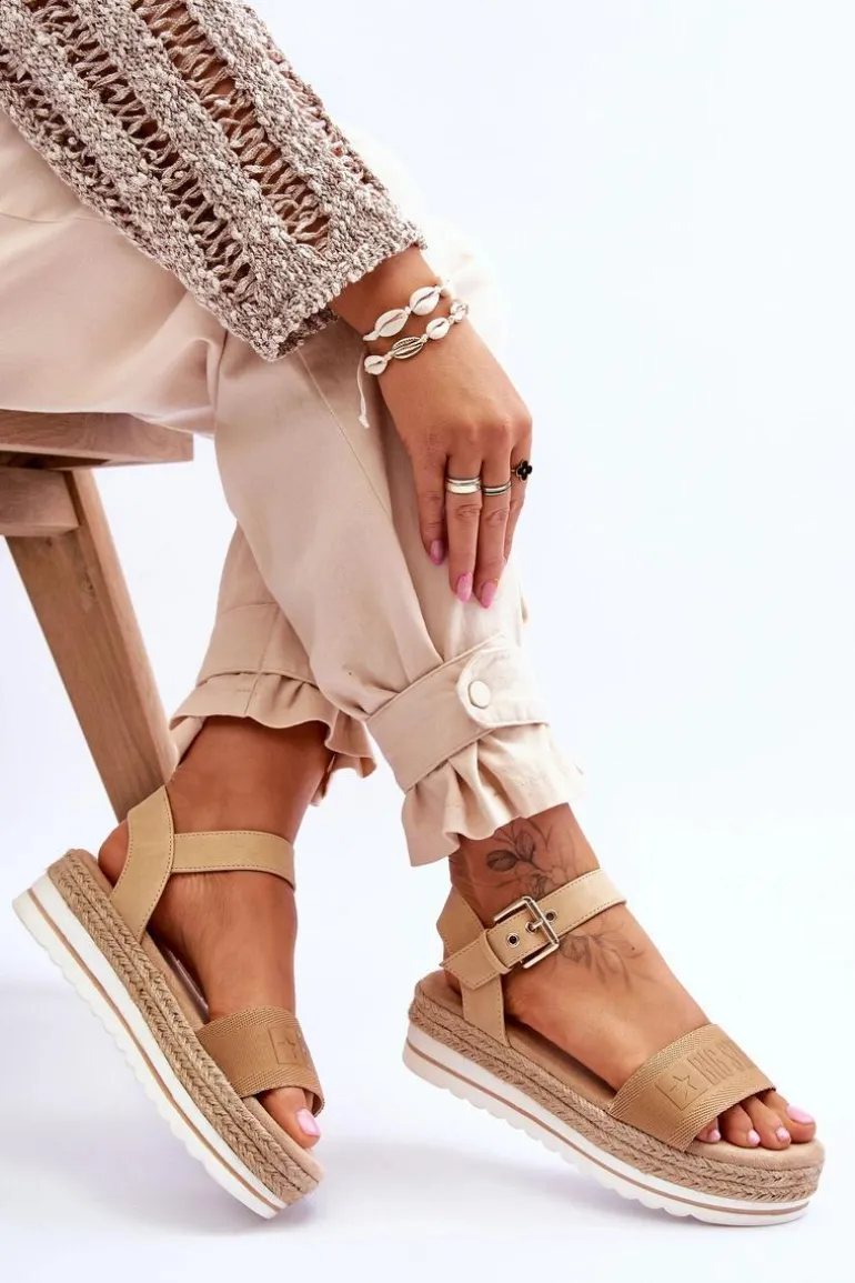 Damskie Wygodne Sandały Na Platformie Big Star LL274872 Beżowe