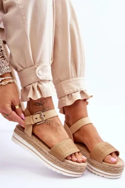 Damskie Wygodne Sandały Na Platformie Big Star LL274872 Beżowe