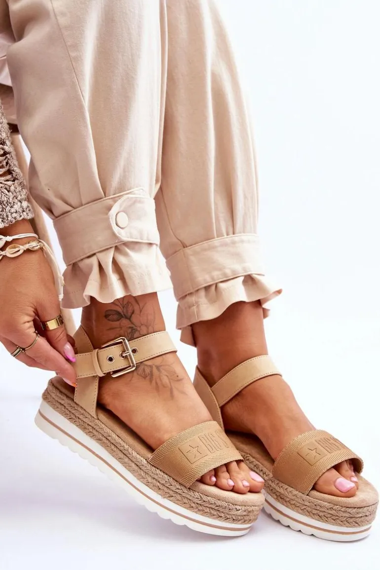 Damskie Wygodne Sandały Na Platformie Big Star LL274872 Beżowe