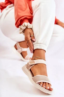 Damskie Wygodne Sandały Na Rzep Beżowe Sidney