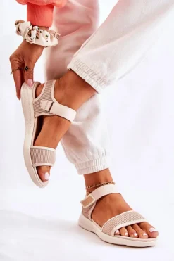 Damskie Wygodne Sandały Na Rzep Beżowe Sidney