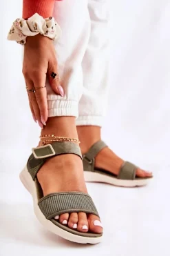 Damskie Wygodne Sandały Na Rzep Zielone Sidney