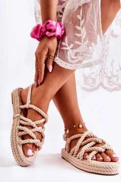 Damskie Wygodne Sandały Plecione Beżowe Maurice