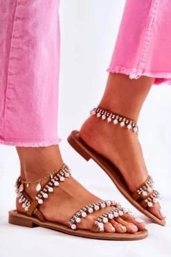 Damskie Wygodne Sandały Z Ozdobami Brązowe Nell