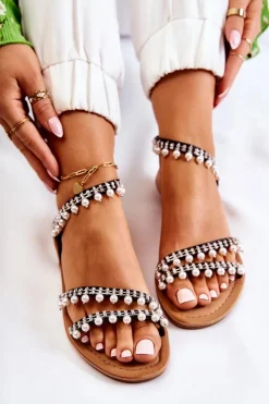 Damskie Wygodne Sandały Z Ozdobami Czarne Nell