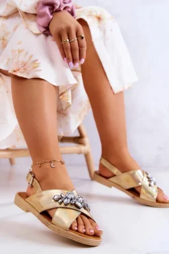 Damskie Wygodne Sandały Z Ozdobą Złote Irvine