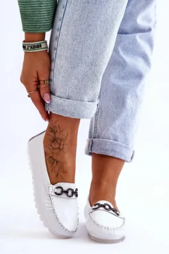 Damskie Wygodne Skórzane Mokasyny Białe Miguel