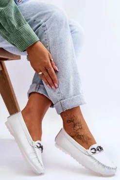 Damskie Wygodne Skórzane Mokasyny Białe Miguel