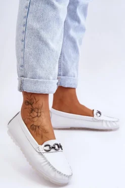 Damskie Wygodne Skórzane Mokasyny Białe Miguel