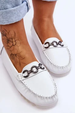 Damskie Wygodne Skórzane Mokasyny Białe Miguel