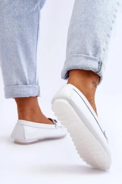 Damskie Wygodne Skórzane Mokasyny Białe Miguel