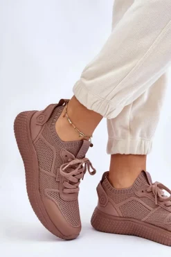 Damskie Wygodne Sneakersy Memory Foam System Big Star LL274416 Jasnobrązowe