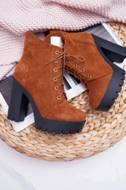 Damskie Wysokie Botki Camel Zamszowe Grunge Midow