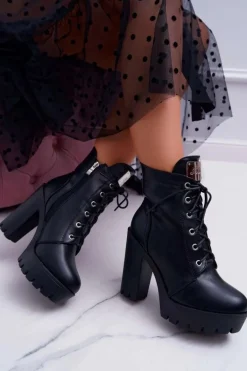 Damskie Wysokie Botki Czarne Grunge Midow