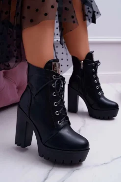 Damskie Wysokie Botki Czarne Grunge Midow