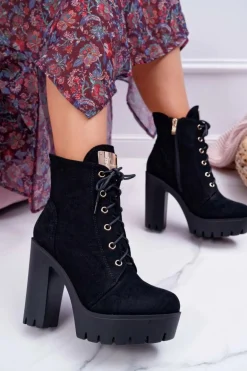 Damskie Wysokie Botki Czarne Zamszowe Grunge Midow